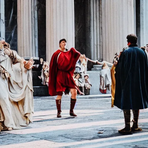 Image similar to a time traveler's color photograph of the last moments of julius caesar's life, sony a 7 iii,
