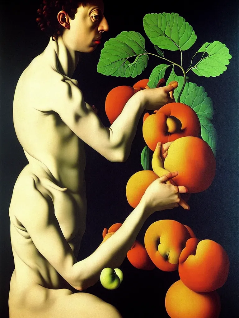 Image similar to hyperrealistic still life portrait a mind imagining itself in the form of beautiful plants, jungian archetypes, by caravaggio, surrealism, vivid colors, serene,, by rene magritte