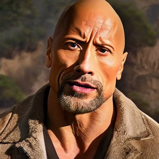 Image similar to a film still of Dwayne Johnson as beard cowboy