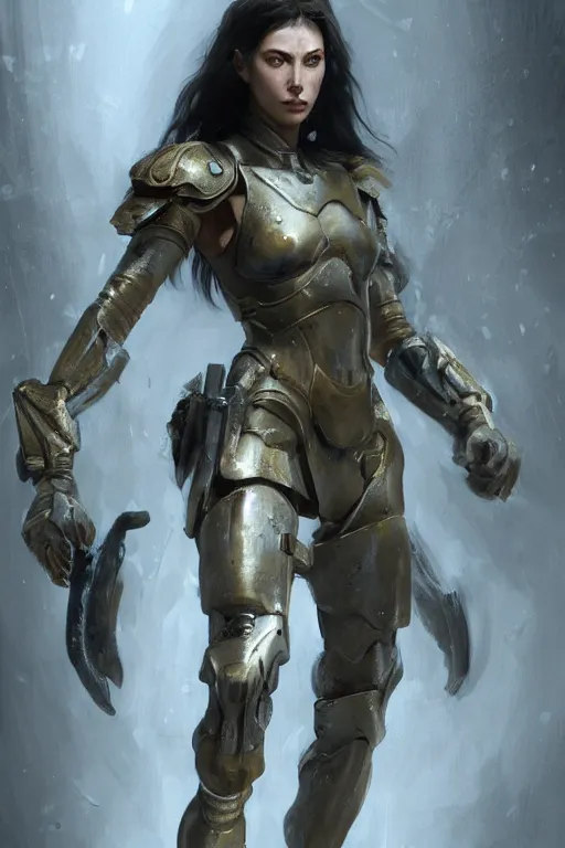 Prompt: a photorealistic painting of an attractive young girl, partially clothed in battle armor, olive skin, long dark hair, beautiful bone structure, symmetrical facial features, intricate, elegant, digital painting, concept art, illustration, sharp focus, minimal artifacts, from Metal Gear, in the style of Ruan Jia and Mandy Jurgens and Greg Rutkowski, trending on Artstation, award winning