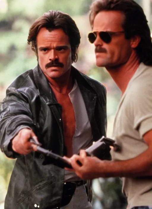 Image similar to film still of Kermit the Frog as Martin Riggs in Lethal Weapon, 4k