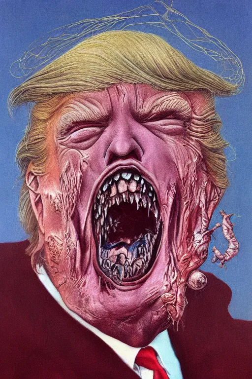 Image similar to portrait of donald trump's disgusting true form by wayne barlowe, horror, vintage 1 9 8 0 s horror movie