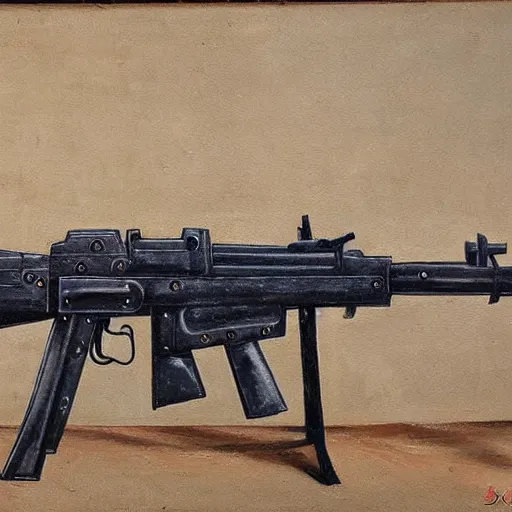 Prompt: mg 4 2 machine gun, german, oil painting, detailed, high quality