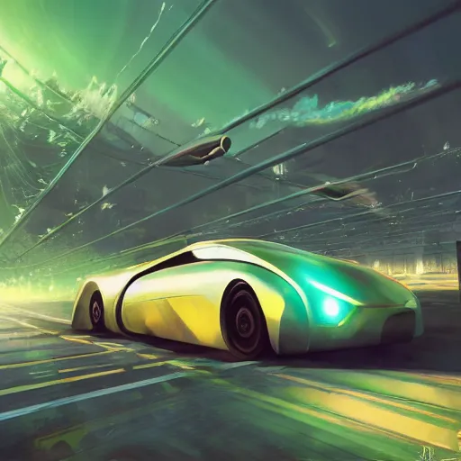 Image similar to solarpunk hovercar, clean energy, green technology, highway, sunny day, futurism, intricate, engines, glow, highly detailed, drone wings, peaceful, utopia, bright, digital painting, artstation, concept art, smooth, sharp focus, epic landscape, art by akihiko yoshida and tim mcburnie and anato finnstark