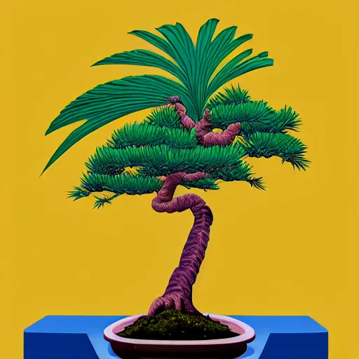 Prompt: bonsai palm! tree but minimalistic concept art by frank stella gilleard james whalen tom, colorful, soft light, trending on artstation, minimalism