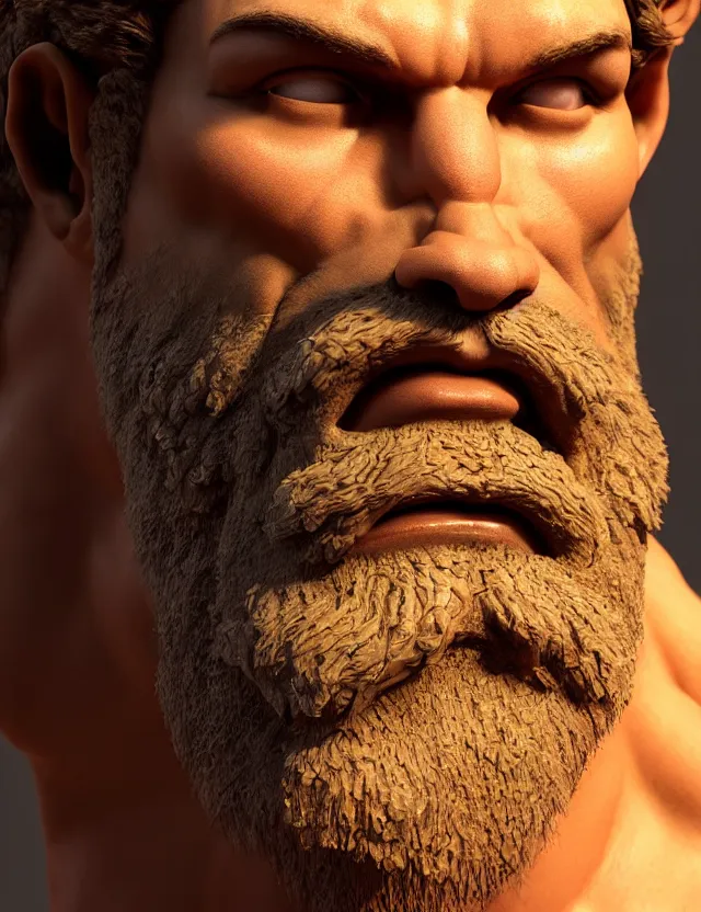 Prompt: 3 d close - up profile portrait of hercules. beautiful intricately detailed painting 8 k resolution, behance hd, digital matte painting, hyperrealism, cinema 4 d, finalrender, sketchlab, semirealism ; hypermaximalist ; unreal engine vray, raytrace, hyperdetailed, concept art, 6 4 megapixels, coherent, bokeh, cgs
