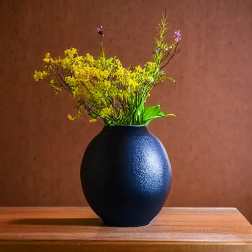 Image similar to a photo of 8k Ikebana in flower vase, ikenobo, ohararyu, sougetsu, wide angle, full body, sony a7r3, ultra detail, photorealistic, in simple background