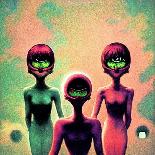 Prompt: the powerpuff girls by beksinski and tristan eaton, dark neon trimmed beautiful dystopian digital art