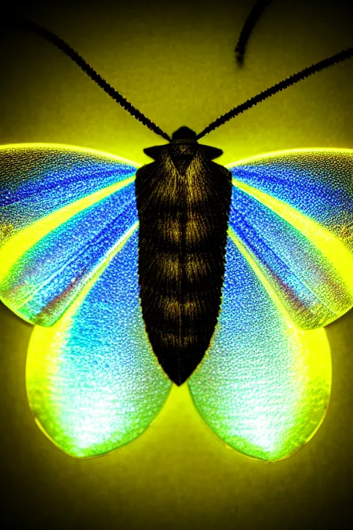 Image similar to high quality close-up photo gothic iridescent moth! jewelled gorgeous! highly detailed david ligare elson peter cinematic yellow neon lighting high quality low angle hd 8k sharp shallow depth of field