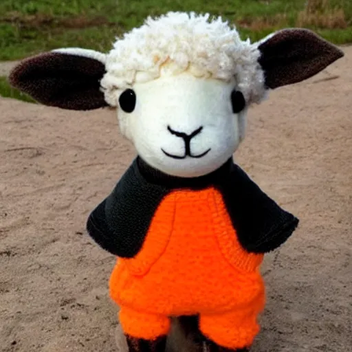 Image similar to cute little sheep wearing orange inmate clothes