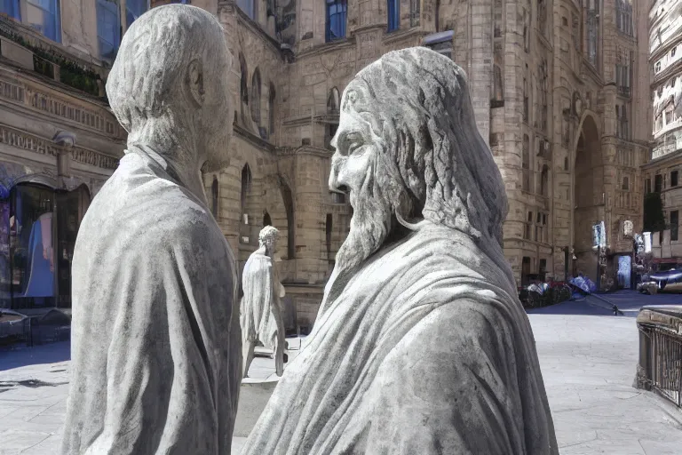 Image similar to among us statue in the middle of a city, historical, marble, photo