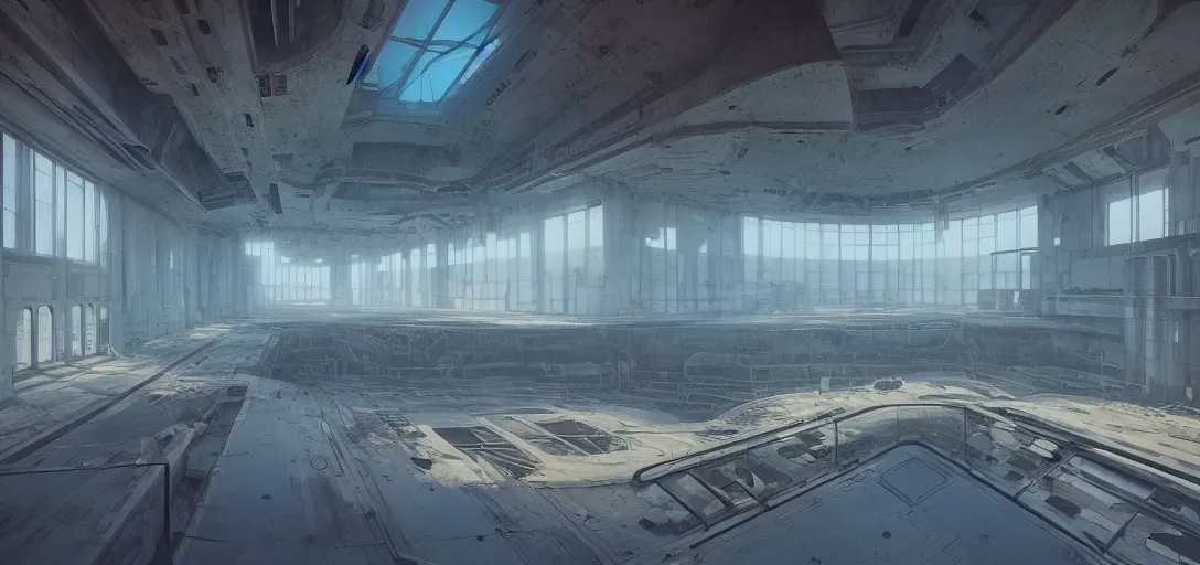 Image similar to interior of a futuristic abandoned power station, sci - fi, digital art by beeple and simon stalenhag