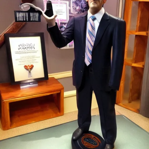 Prompt: wax statue of michael scott