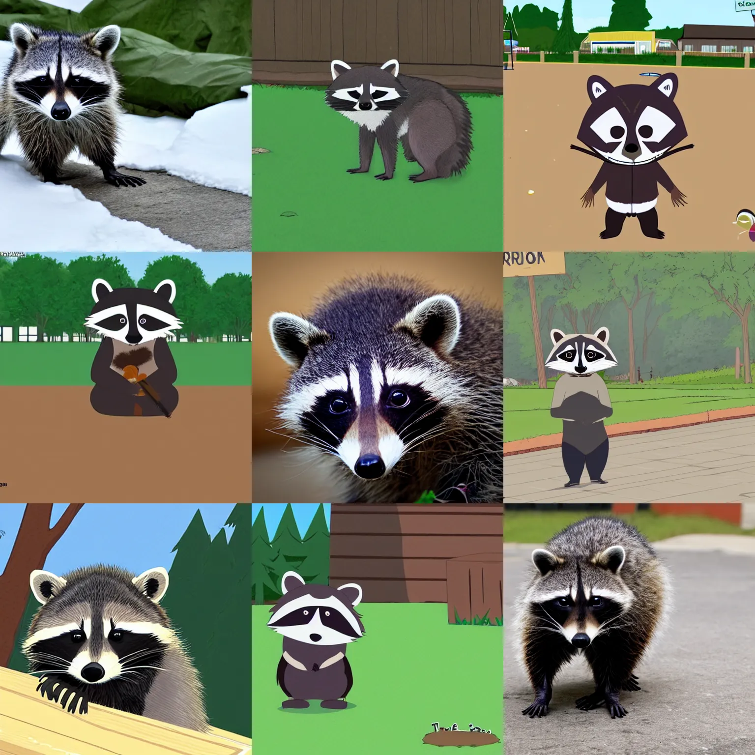 Prompt: a raccoon in South Park