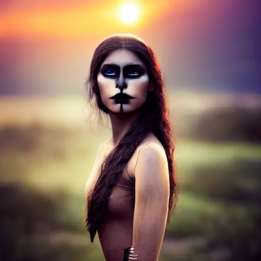 Prompt: photographic portrait of a stunningly beautiful gothic aztec female in soft dreamy light at sunset, contemporary fashion shoot, by edward robert hughes, annie leibovitz and steve mccurry, david lazar, jimmy nelsson, breathtaking, 8 k resolution, extremely detailed, beautiful, establishing shot, artistic, hyperrealistic, beautiful face, octane render