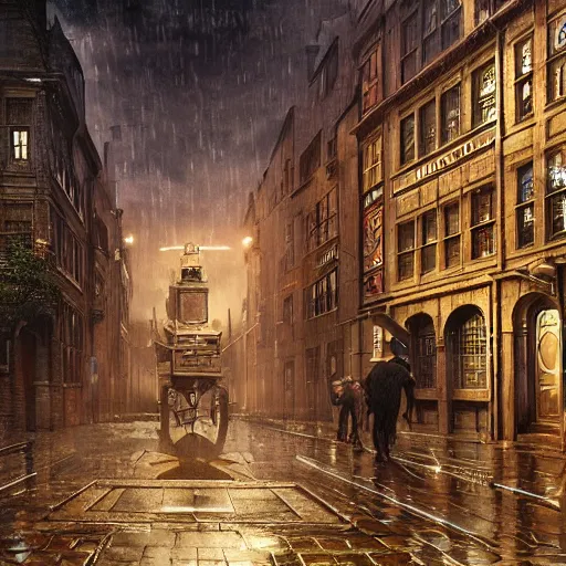 Image similar to boston university in 1 9 2 0's, ultra realistic, colour, concept art, intricate details, night, thunder, raining, eerie, arkham horror, call of cthulhu, elder sign, highly detailed, dark fantasy, photorealistic, octane render, 8 k, unreal engine 5. art by artgerm and greg rutkowski and alphonse mucha