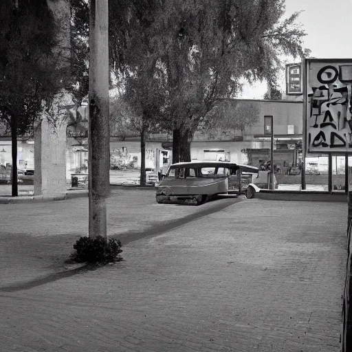 Image similar to Photograph of an ancient Roman McDonalds parking lot, wideshot,longshot,fullshot.