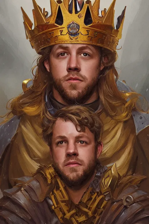 Prompt: Case Keenum wearing a golden crown, dungeons and dragons portrait, highly detailed, digital painting, artstation, concept art, sharp focus, illustration, art by artgerm and greg rutkowski and alphonse mucha