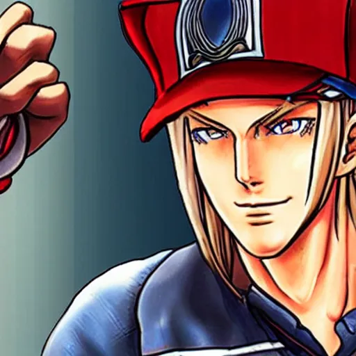 Prompt: Terry Bogard from King of Fighters, SNK official art, Fatal Fury