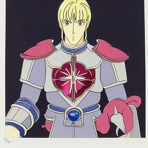 Image similar to knight, production animation cel, designed by haruhiko mikimoto