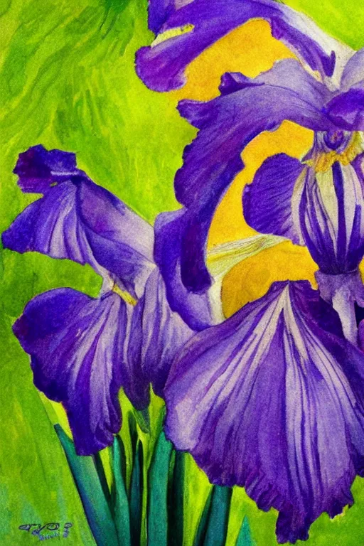 Prompt: beautiful large irises closeup by georgia okeefe