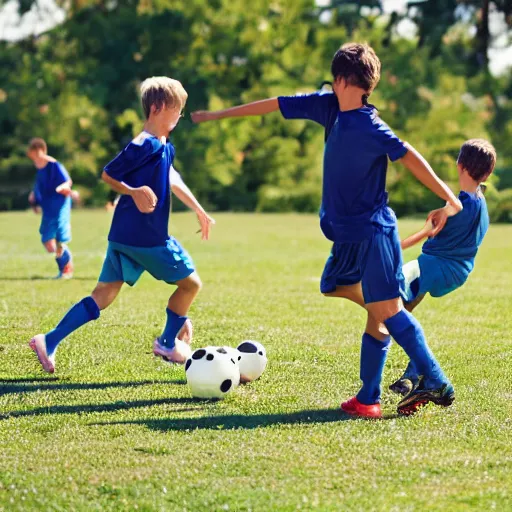 Image similar to boys playing soccer, hot day, parents watching