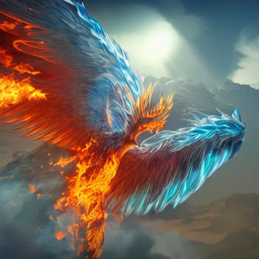 Prompt: hyperdetailed image of a phoenix with its full body flaming and wings spread 8 k extremely detailed hd hyperrealism unreal engine fiery