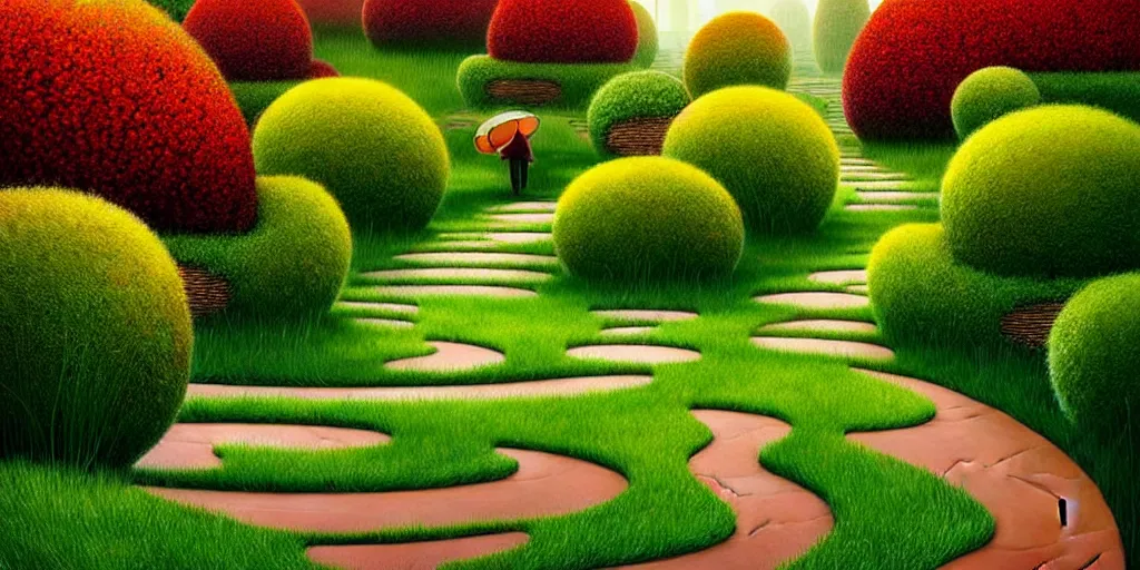 Prompt: Beautiful artwork garden of the future, hedges, Topiary plants, Nice colour scheme, warm colour. Beautiful artistic digital artwork by artist Lurid. (2022), Gediminas Pranckevicius