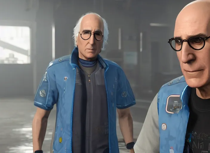 Image similar to video game still of larry david in the video game detroit become human,