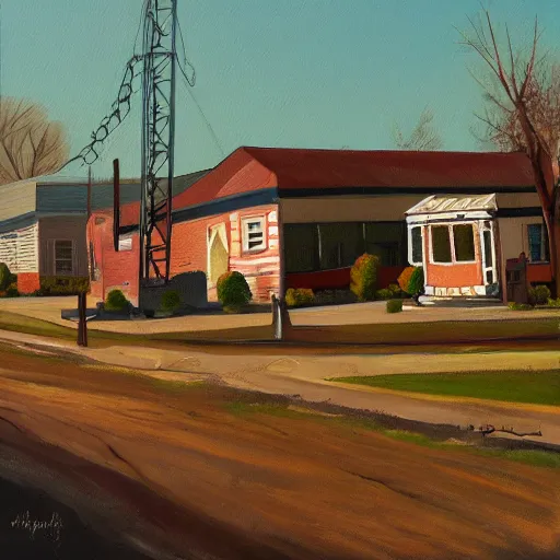 Prompt: a painting of a midwestern town