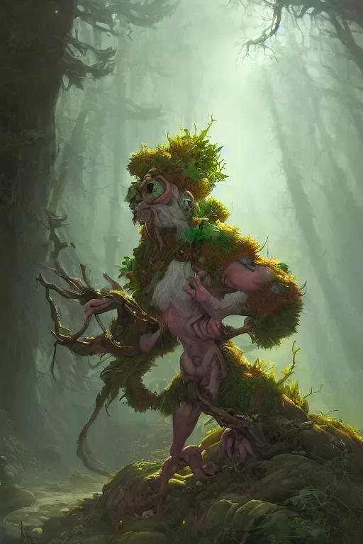 Image similar to a beautiful hyperrealistic painting of a forest troll by peter mohrbacher, gigantic, octane render, brilliantly coloured, intricate, ultra wide angle, trending on artstation, dusk, volumetric lighting, polished, micro details, ray tracing, 8k