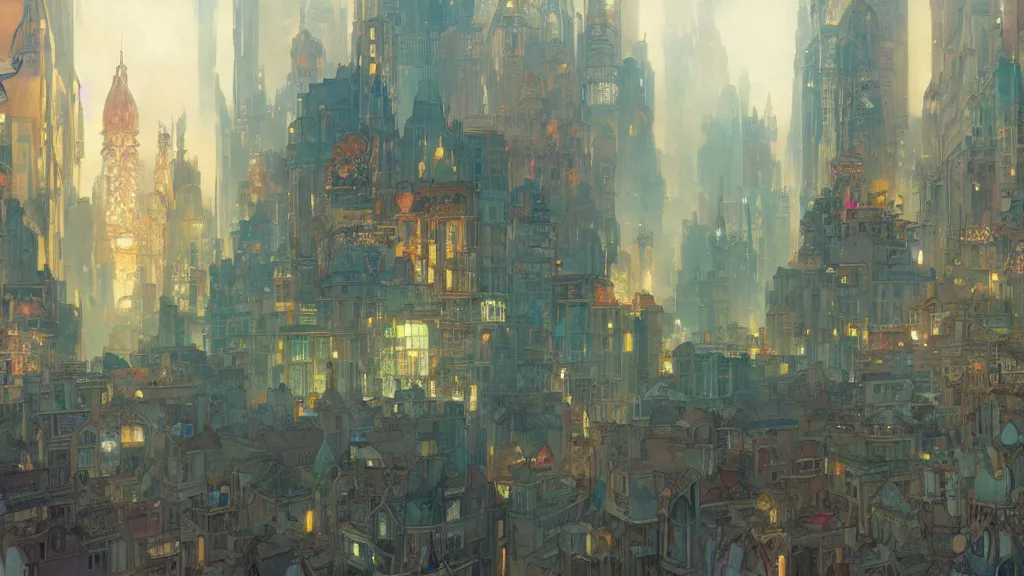 Prompt: city with buildings made entirely of decorated cakes, icing, digital painting, ghibli animated film, anime, volumetric lighting, octane render artstation, concept art, smooth, sharp focus, illustration, by gaston bussiere, mucha, gerome, craig mullins, greg rutkowski, john singer sargent