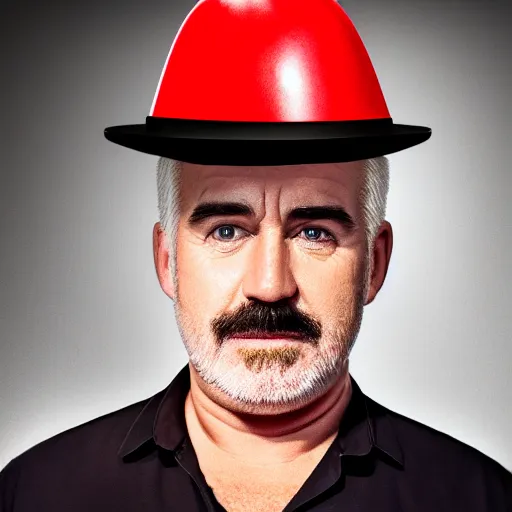 Prompt: Paul Hollywood as the hamburglar, holding a plate of small cupcakes, sad expression, artistic render, octane render, soft lighting, detailed, portrait, 4k resolution