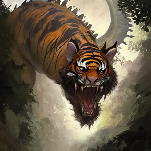 Prompt: concept art painting of a dragon tiger, by james gurney and greg rutkowski