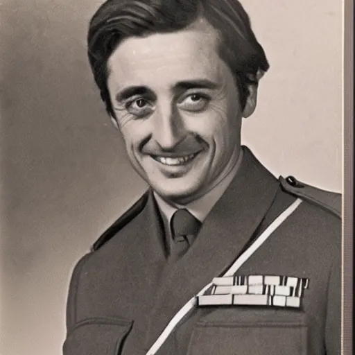 Prompt: Richard Hammond as a officer during WW2, grainy monochrome photo