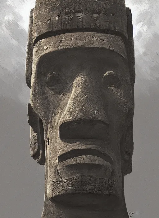 Image similar to digital _ painting _ of _ moai _ by _ filipe _ pagliuso _ and _ justin _ gerard _ symmetric _ fantasy _ highly _ detailed _ realistic _ intricate _ port