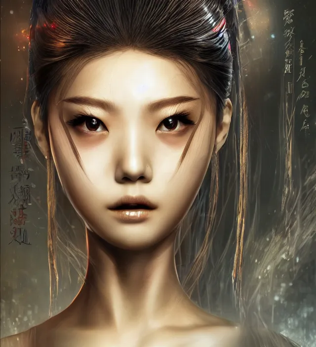 Image similar to photo 3 d rendering of a beautiful girl epic photorealistic wuxia portrait in ito junji frank miller alex ross escher giger biopunk demonology style depth of field lens flare leica zeiss detailed trending award winning on flickr