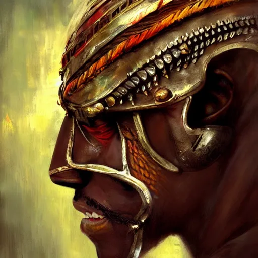 Image similar to african warrior, paint by Raymond Swanland