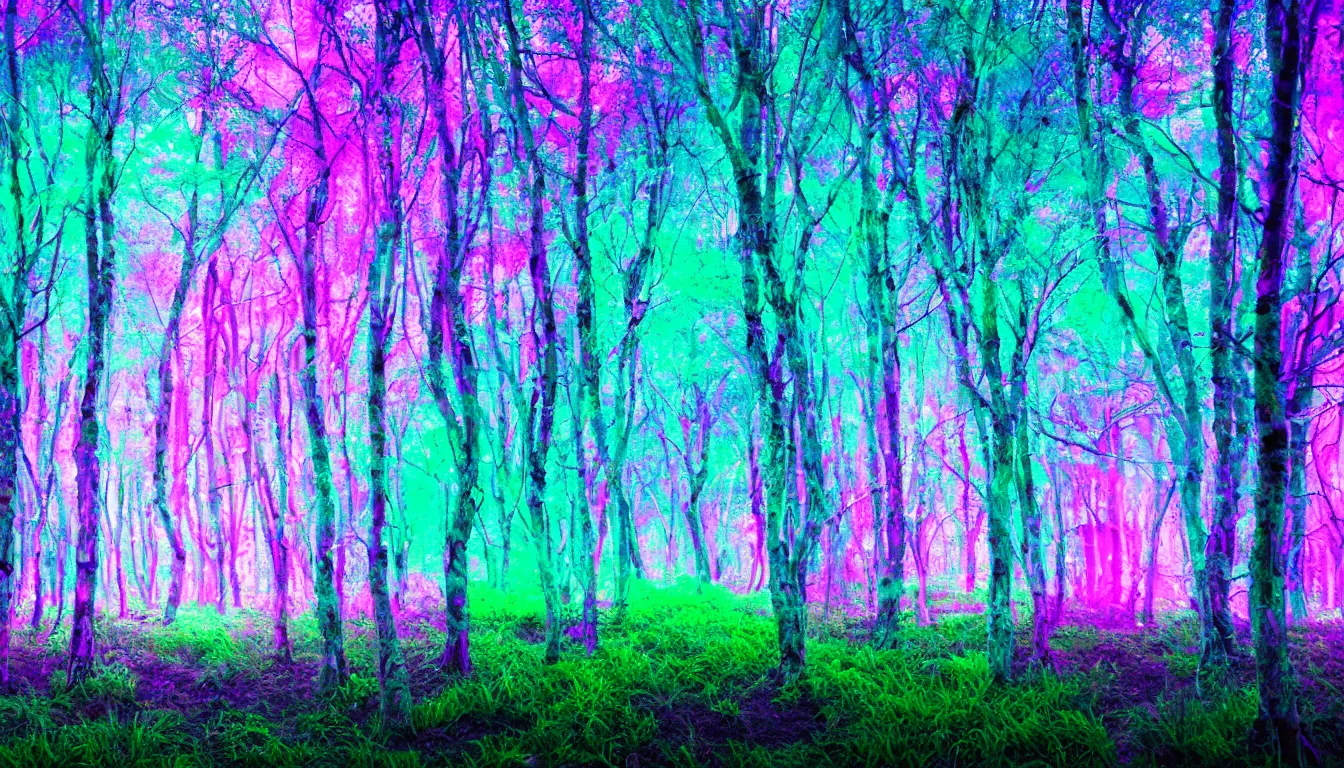 Image similar to vaporwave neon forest