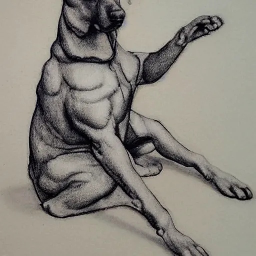 Image similar to sitting dog, artist sketch, michelangelo, beautiful composition, masterpiece