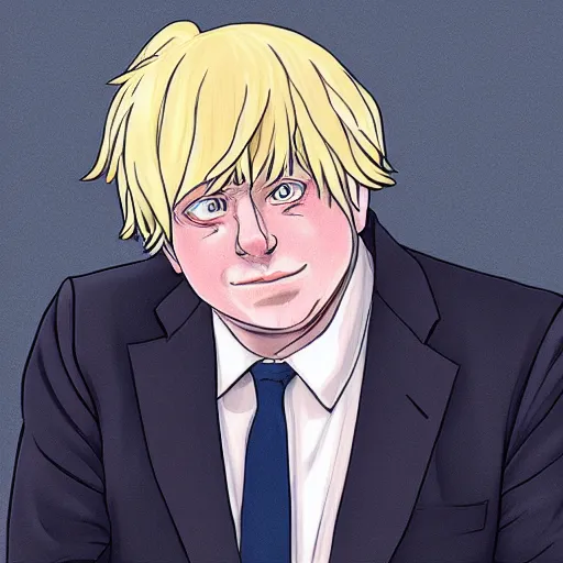 Image similar to cell shaded anime key visual of boris johnson as a catgirl, moebius, makoto shinkai, dramatic lighting