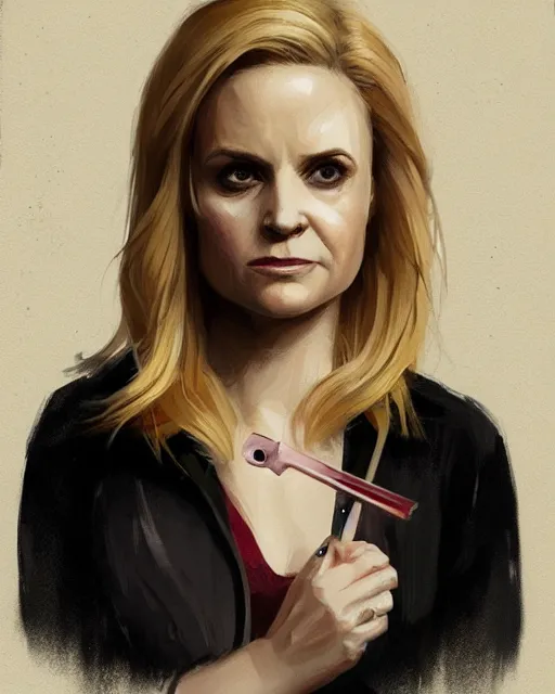 Image similar to beautiful portrait of Leslie Knope as Buffy the Vampire Slayer by Greg Rutkowski