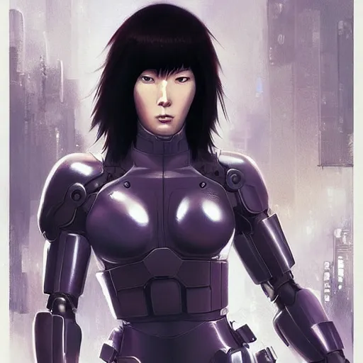 Prompt: motoko kusanagi from ghost in the shell, getting ready to fight, heroic pose, urban motifs, intricate, elegant, highly detailed, digital painting, trending on artstation, concept art, smooth sharp focus, illustration, art by artgerm and greg rutkowski