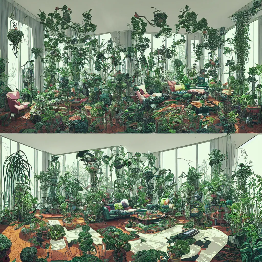 Image similar to luxury living room full of plants and trees by josan gonzalez