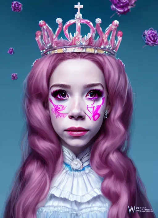 Prompt: belle delphine as queen, incredibly detailed face, true anatomy, art by wlop