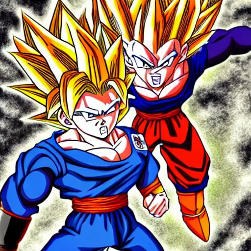 Image similar to goku fighting vegeta, manga art style