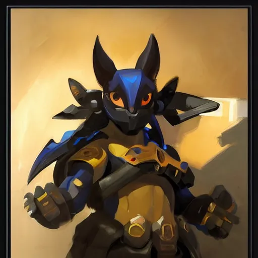 Image similar to greg manchess portrait painting of partially armored umbreon as overwatch character, medium shot, asymmetrical, profile picture, organic painting, sunny day, matte painting, bold shapes, hard edges, street art, trending on artstation, by huang guangjian, gil elvgren, ruan jia, greg rutkowski, gaston bussiere