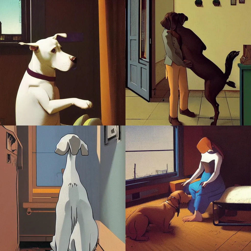 Prompt: dog by moebius and atey ghailan by james gurney by vermeer by George Stubbs in the of style anime outlines cartoon oulines comic book outlines