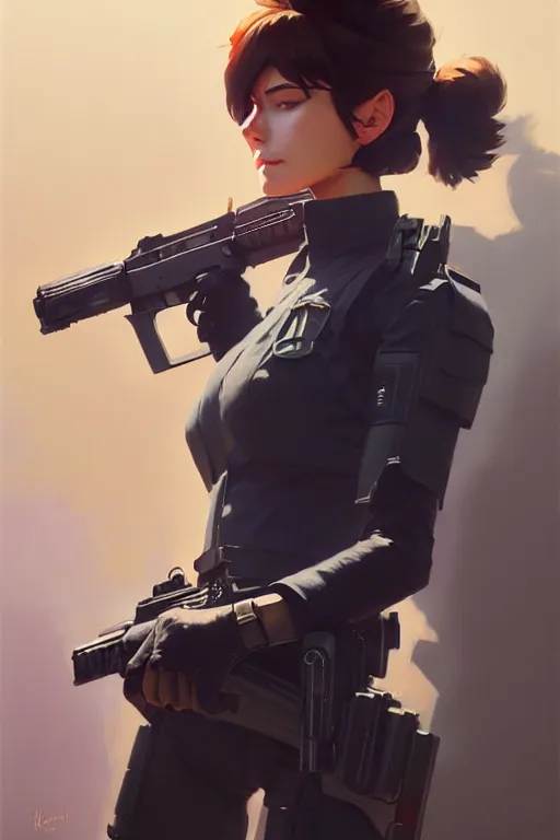 Image similar to a ultradetailed beautiful panting of a stylish swat woman, oil painting, by ilya kuvshinov, greg rutkowski and makoto shinkai, trending on artstation