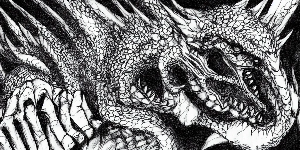 Image similar to A single dragon looking at the screen, horror, creepy, dark, manga, pencil, inspired by junji ito, superior quality, masterpiece